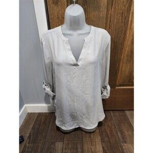 Maurices Relaxed Fit Light GRAY Blouse Size Medium Roll Sleeve Lightweight